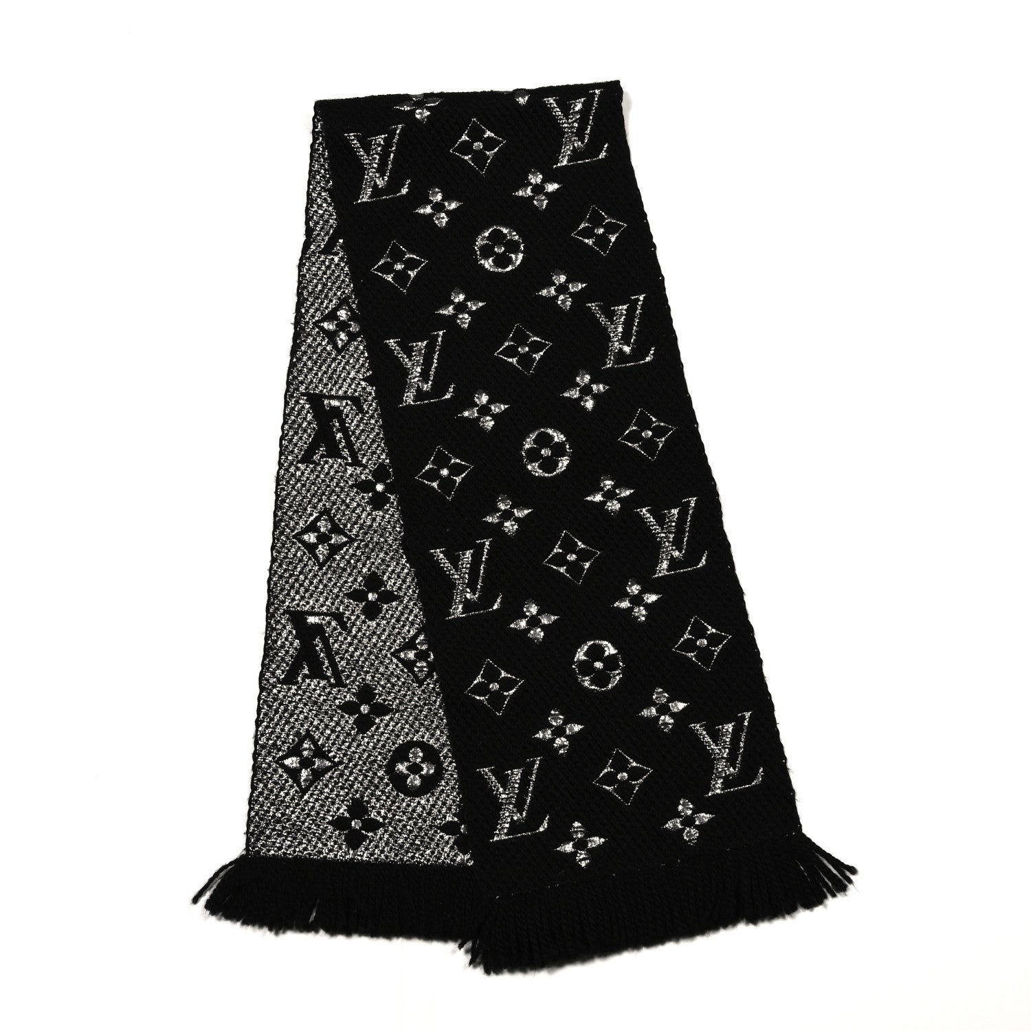 Louis Vuitton Wool Silk Logomania Shine Scarf Black 2 of 4