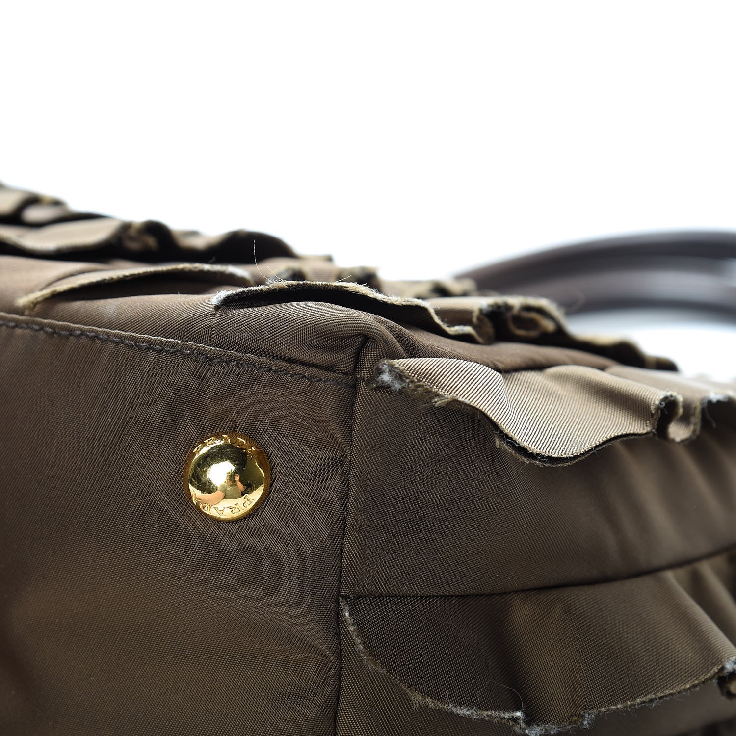 Prada Tessuto Nylon Ruffle Tote Brown 12 of 17