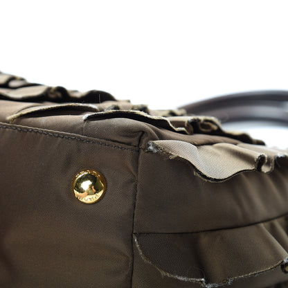 Prada Tessuto Nylon Ruffle Tote Brown 12 of 17