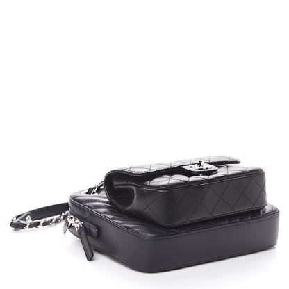 Chanel Calfskin Chevron Quilted Double Camera Bag With Flap Black 3 of 9