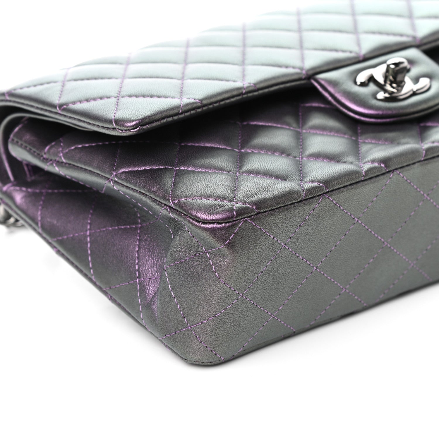 Chanel Iridescent Lambskin Quilted Medium Double Flap Dark Purple 9 of 10