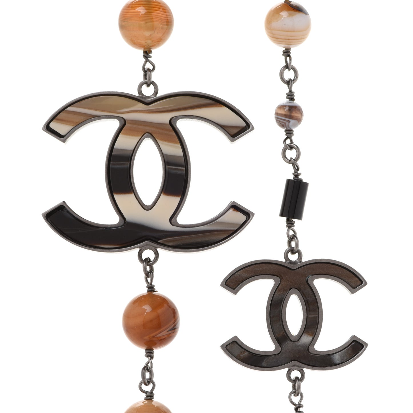 Bead Enamel CC Long Necklace Brown Silver