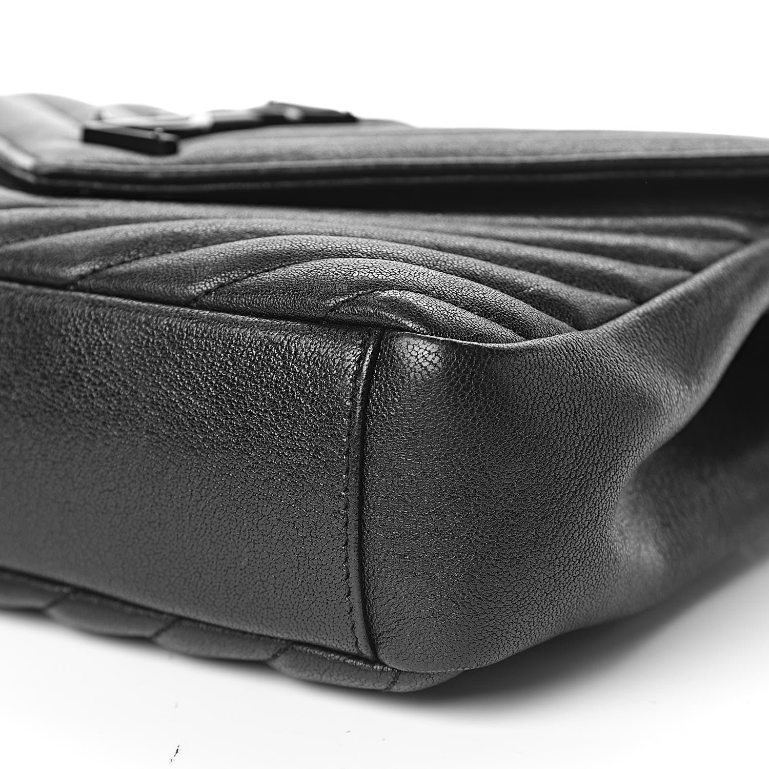 Saint Laurent Sheepskin Matelasse Chevron Monogram Medium College Bag Black 9 of 12