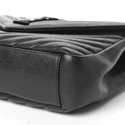 Saint Laurent Sheepskin Matelasse Chevron Monogram Medium College Bag Black 9 of 12