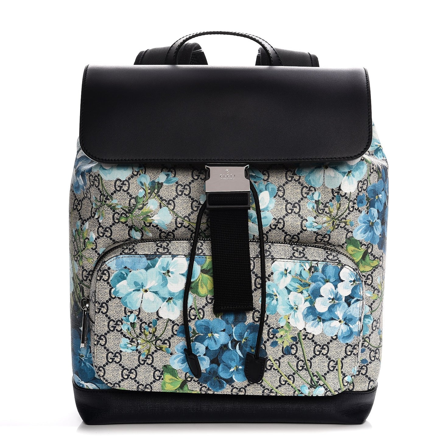 GG Supreme Monogram Blooms Medium Single Buckle Backpack Beige Blue Navy