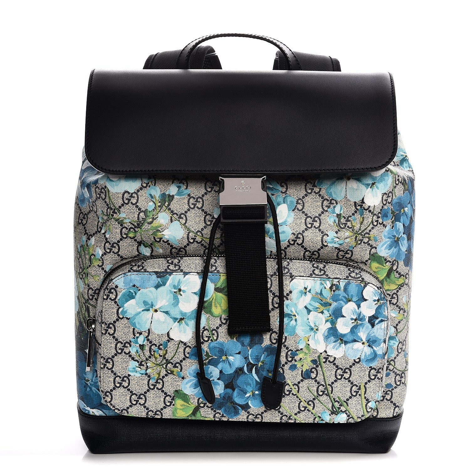 Gucci GG Supreme Monogram Blooms Medium Single Buckle Backpack Beige Blue Navy 1 of 8