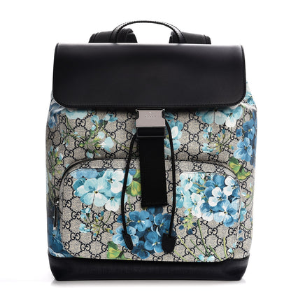 Gucci GG Supreme Monogram Blooms Medium Single Buckle Backpack Beige Blue Navy 1 of 8