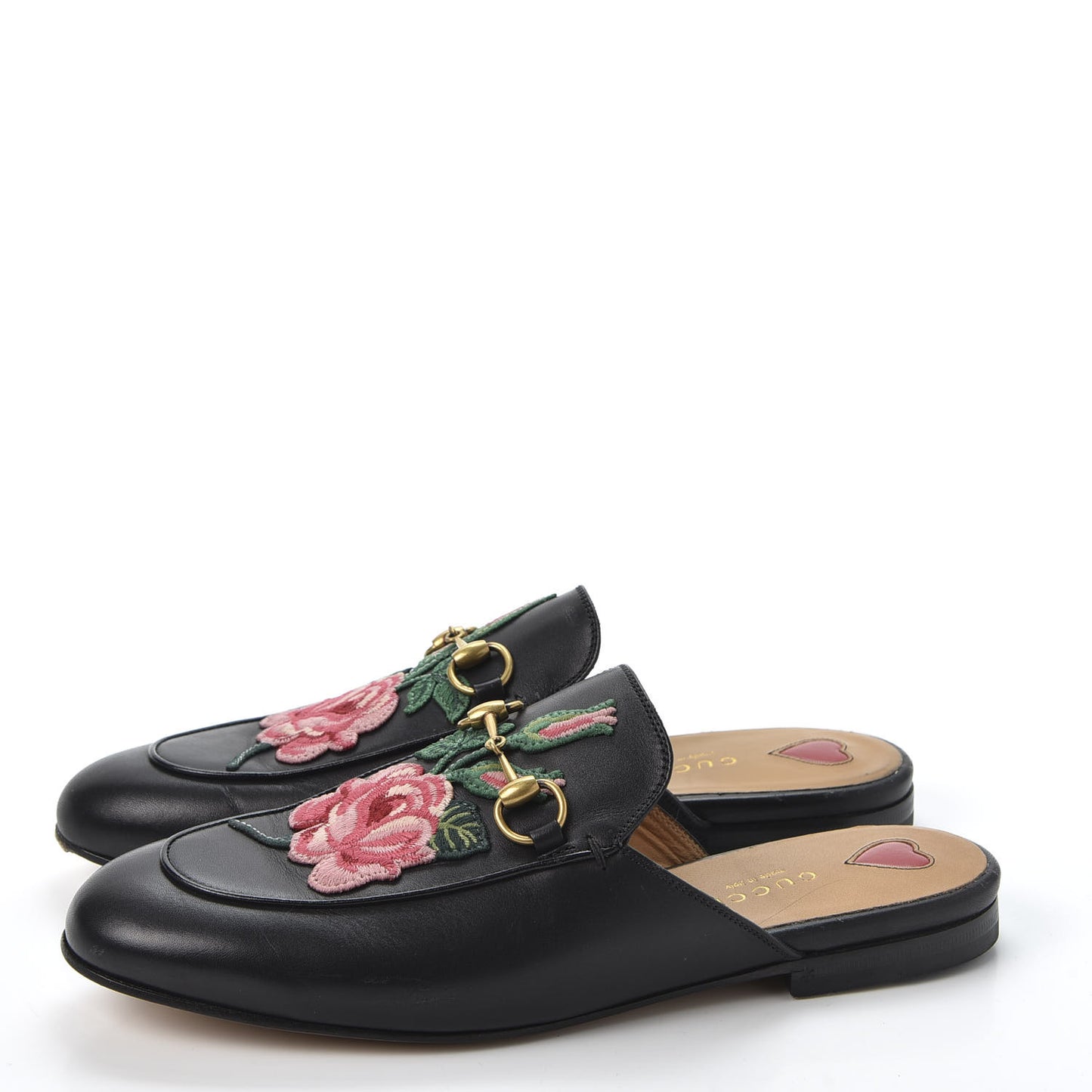 Calfskin Flower Embroidered Womens Princetown Slippers 38 Black