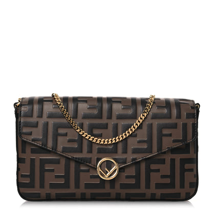Fendi Vitello Soft F is Fendi Bi-Color FF 1974 Embossed Envelope Wallet On Chain with Pouches Maya Black 1 of 16