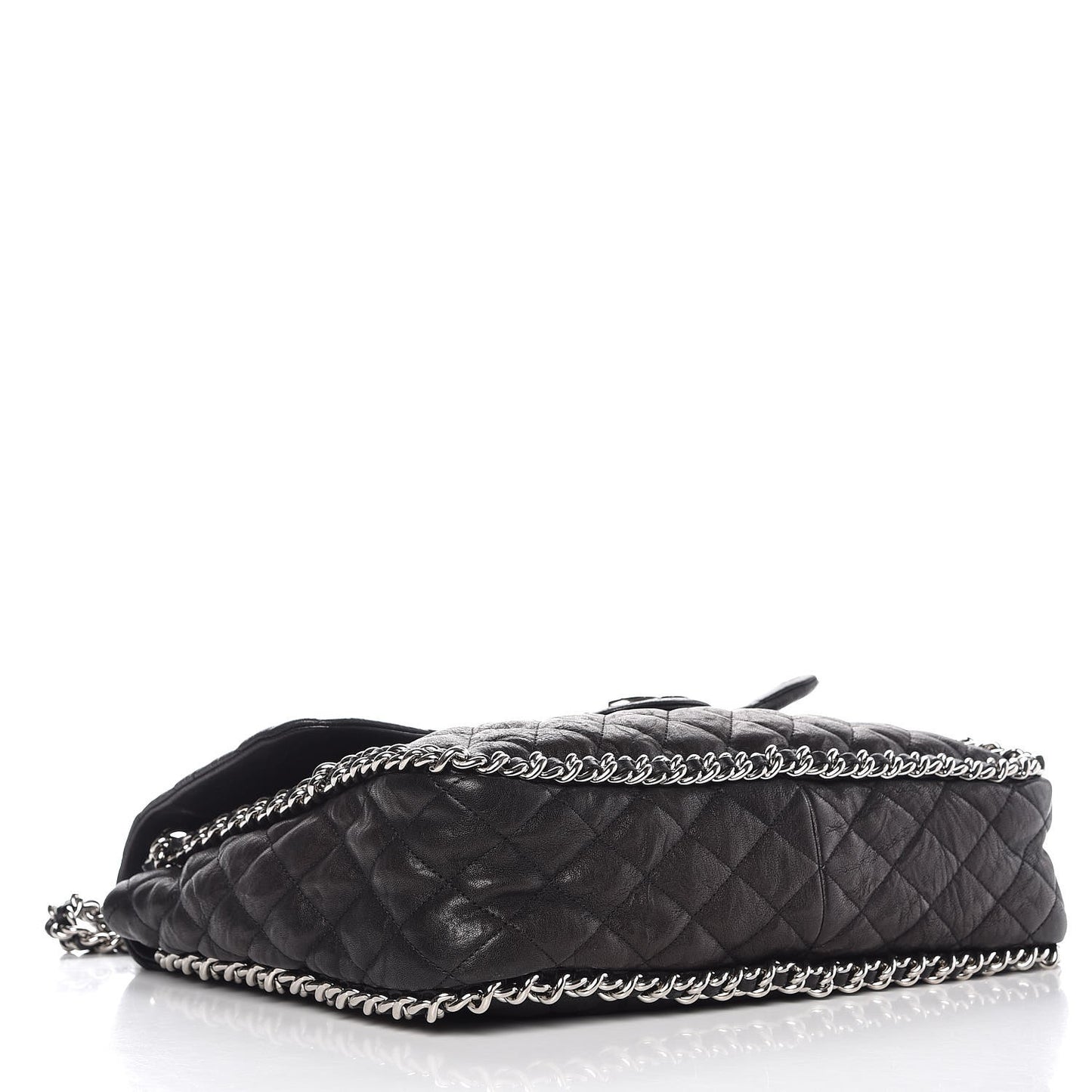 Washed Lambskin Quilted Maxi Chain Around Flap Black