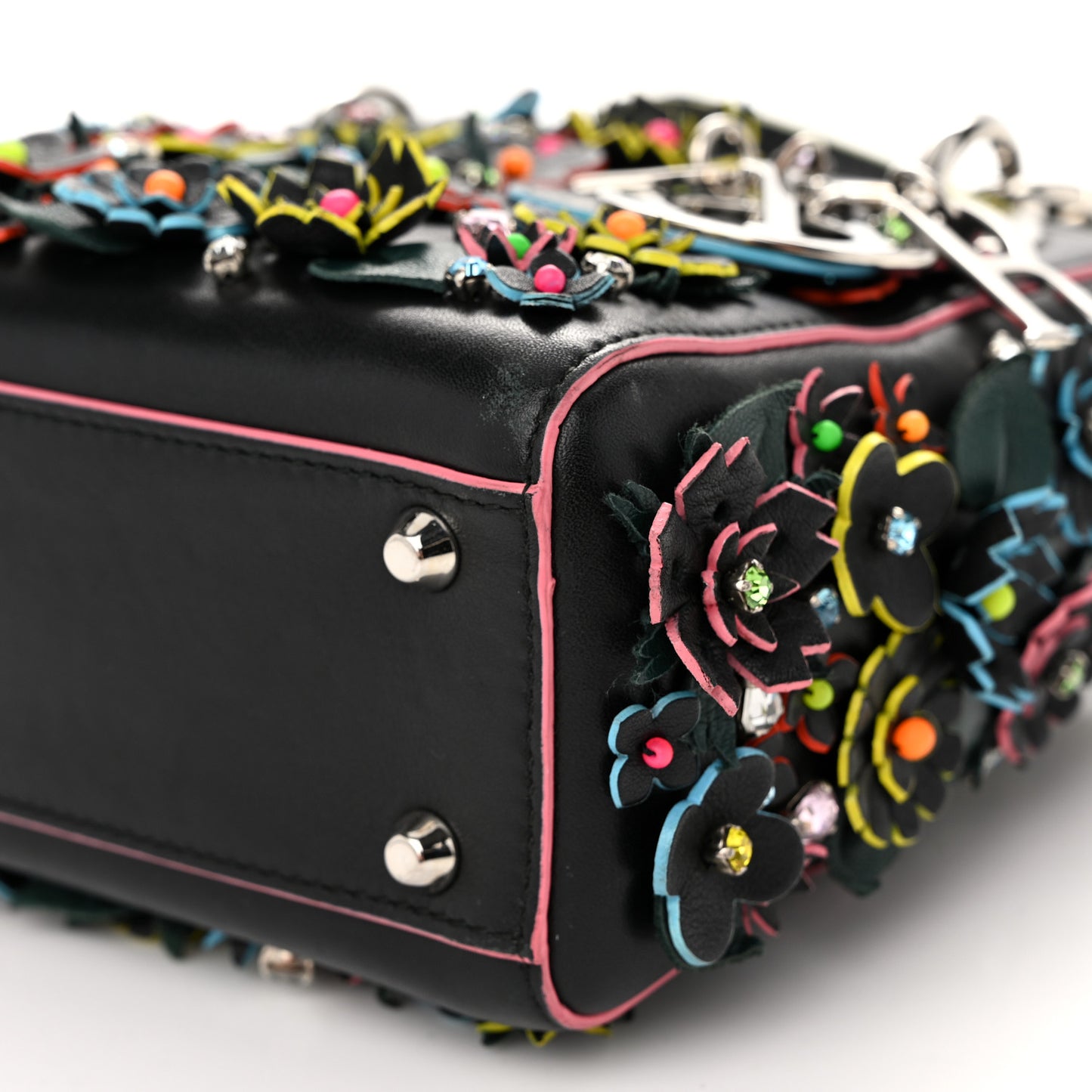 Lambskin Satin Sequin Floral Mini Lady Dior Black