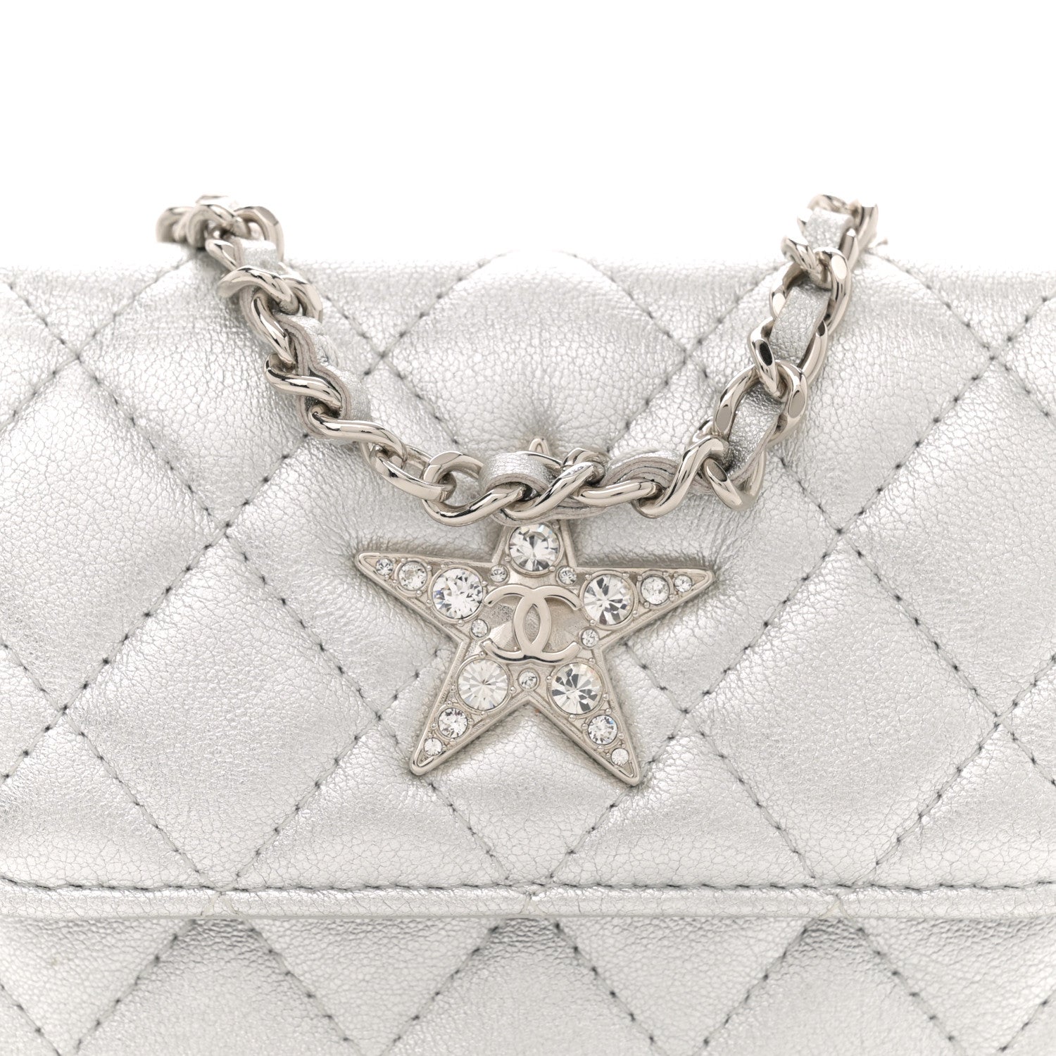 Chanel Metallic Goatskin Quilted Star Flap Waist Belt Bag Silver 8 of 10