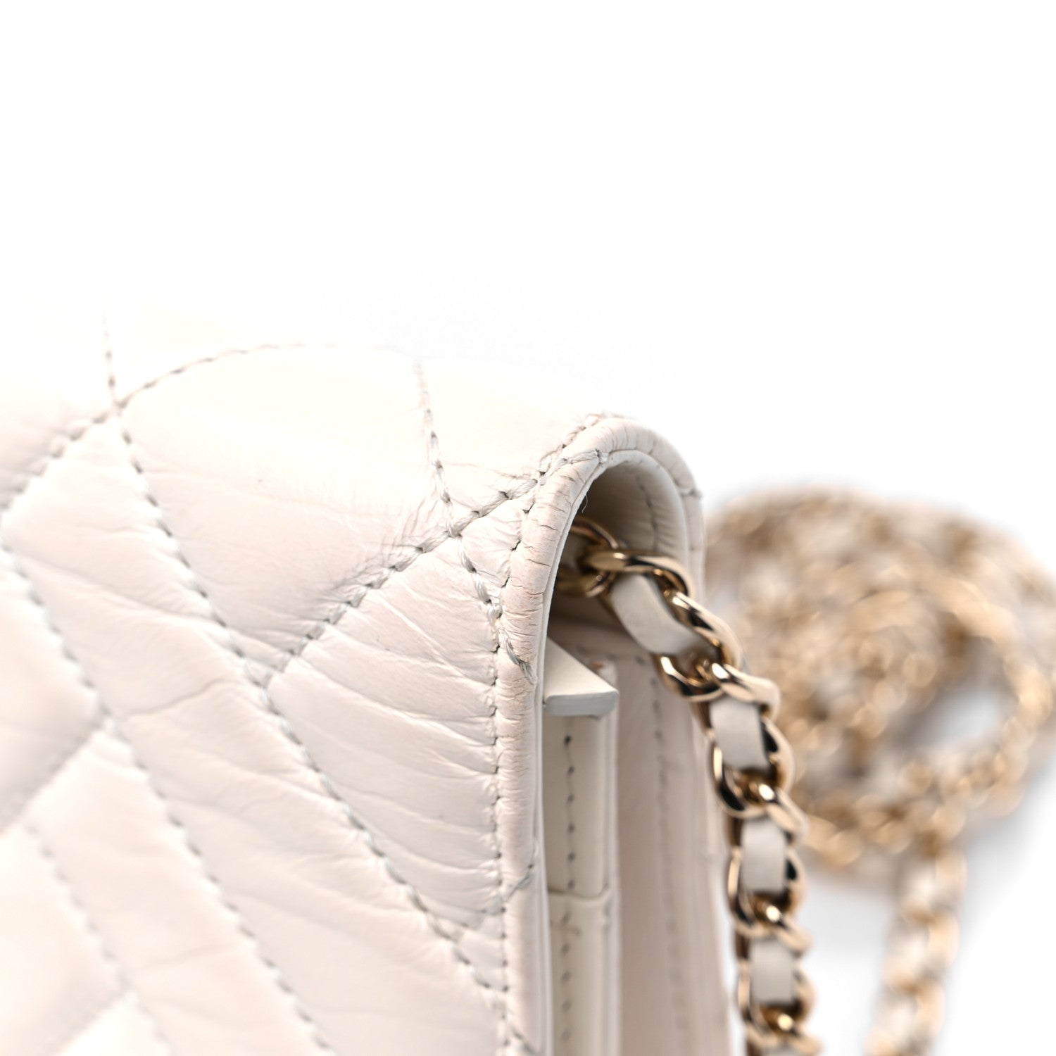 Chanel Aged Calfskin Chevron Wallet On Chain WOC White 12 of 15