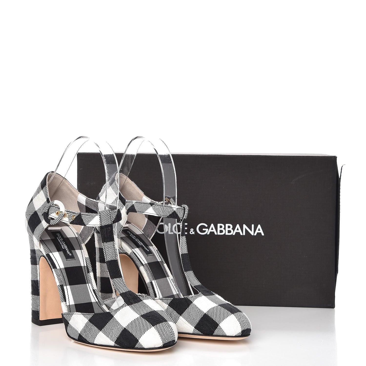 Dolce & Gabbana Gingham Brocade T Bar Pumps 37.5 Black White 13 of 13