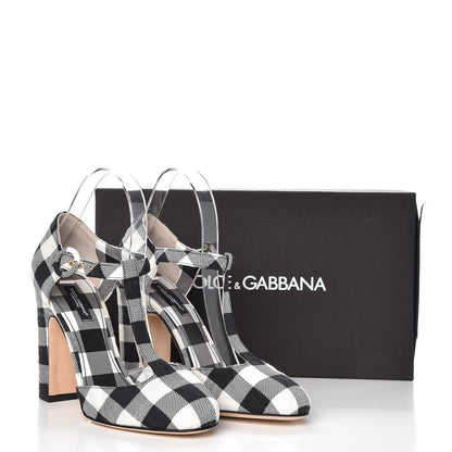 Dolce & Gabbana Gingham Brocade T Bar Pumps 37.5 Black White 13 of 13