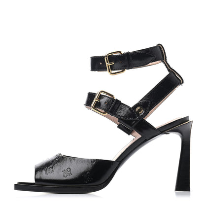 Fendi Vitello Karligraphy Embossed FFrame Ankle Strap Sandals 38 Black 1 of 4