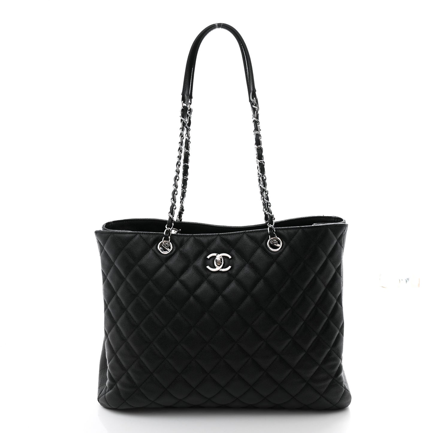 Caviar Quilted Large Shopping Tote Black