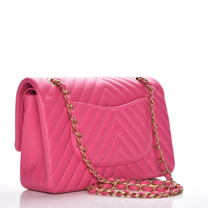 Chanel Lambskin Chevron Quilted Medium Double Flap Pink 3 of 8
