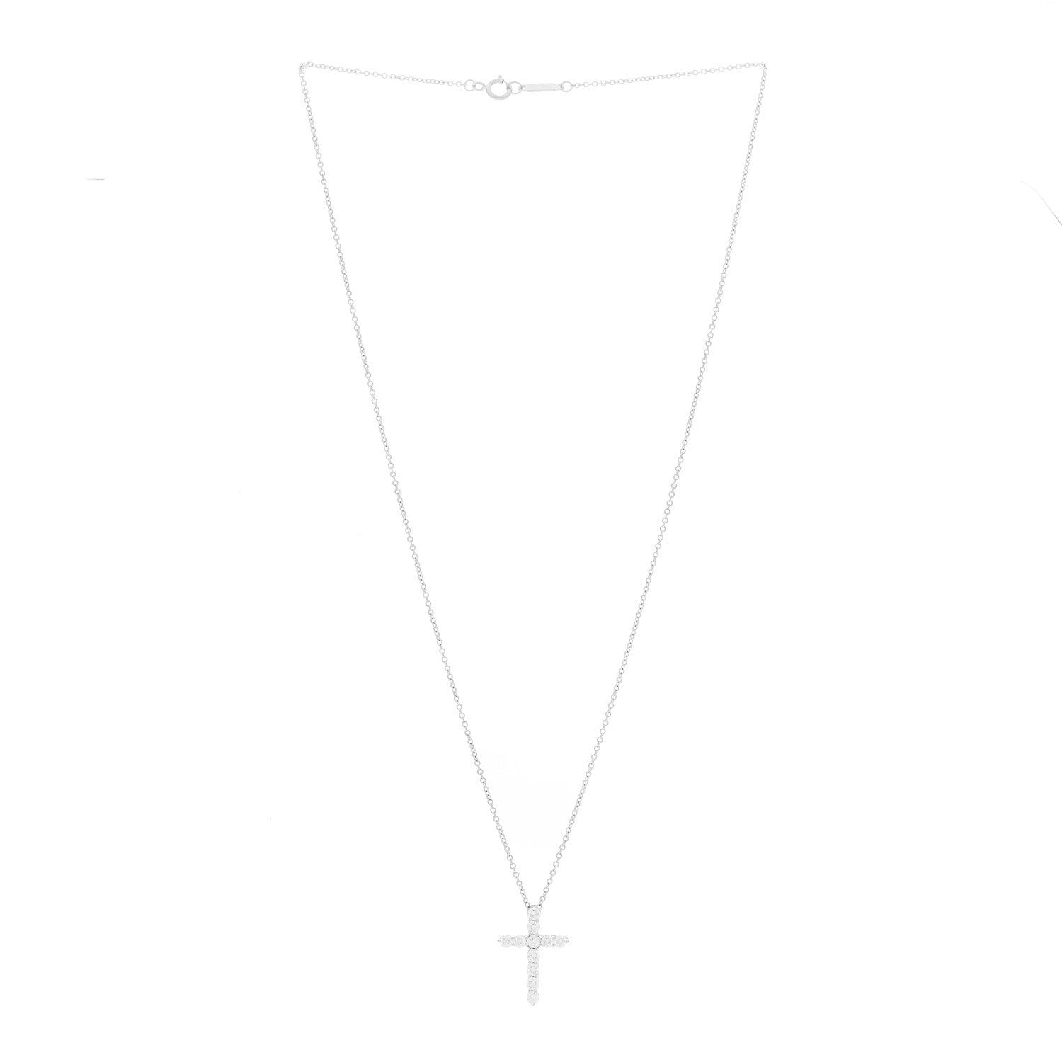 Tiffany Platinum Diamond Small Cross Pendant Necklace 2 of 5