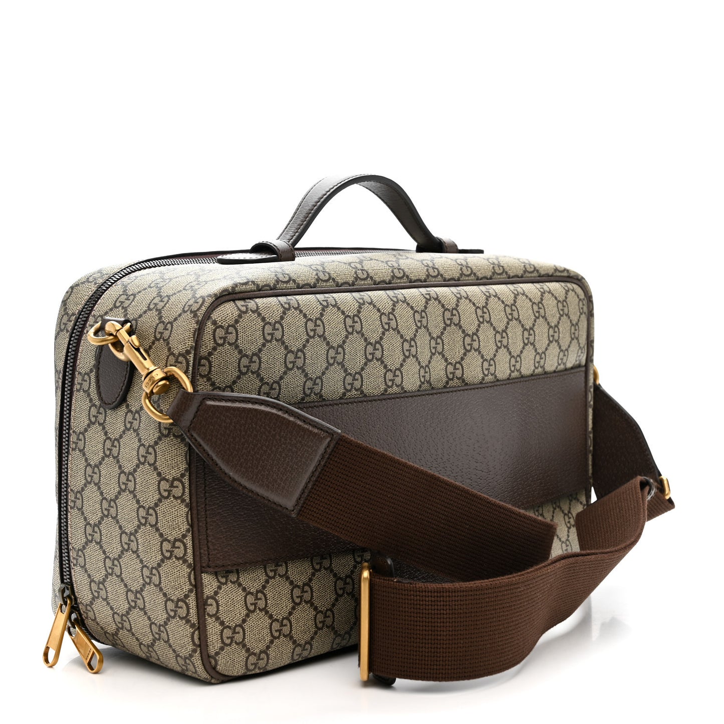 GG Supreme Monogram Textured Dollar Calfskin Web Savoy Shoe Case Bag Beige Ebony New Acero