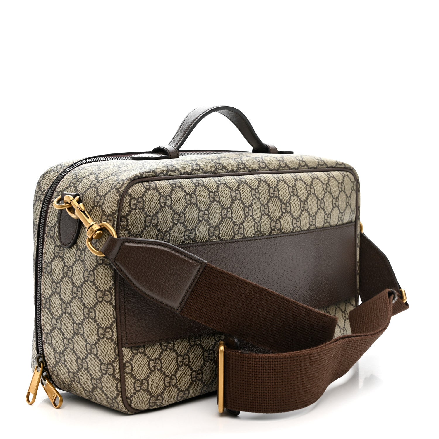 Gucci GG Supreme Monogram Textured Dollar Calfskin Web Savoy Shoe Case Bag Beige Ebony New Acero 2 of 10