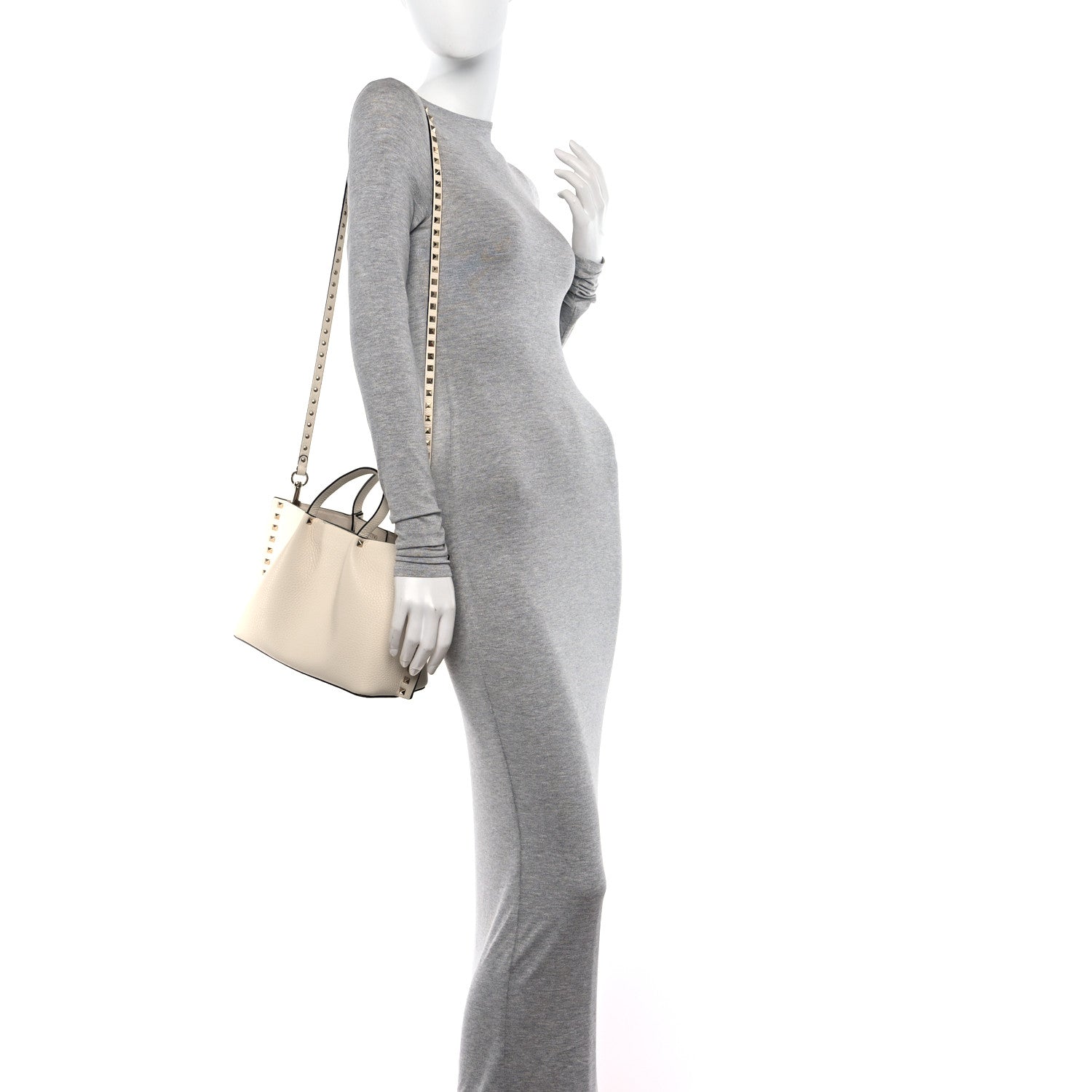 Valentino Garavani Grained Calfskin Small Rockstud Tote Light Ivory Rubino 2 of 9