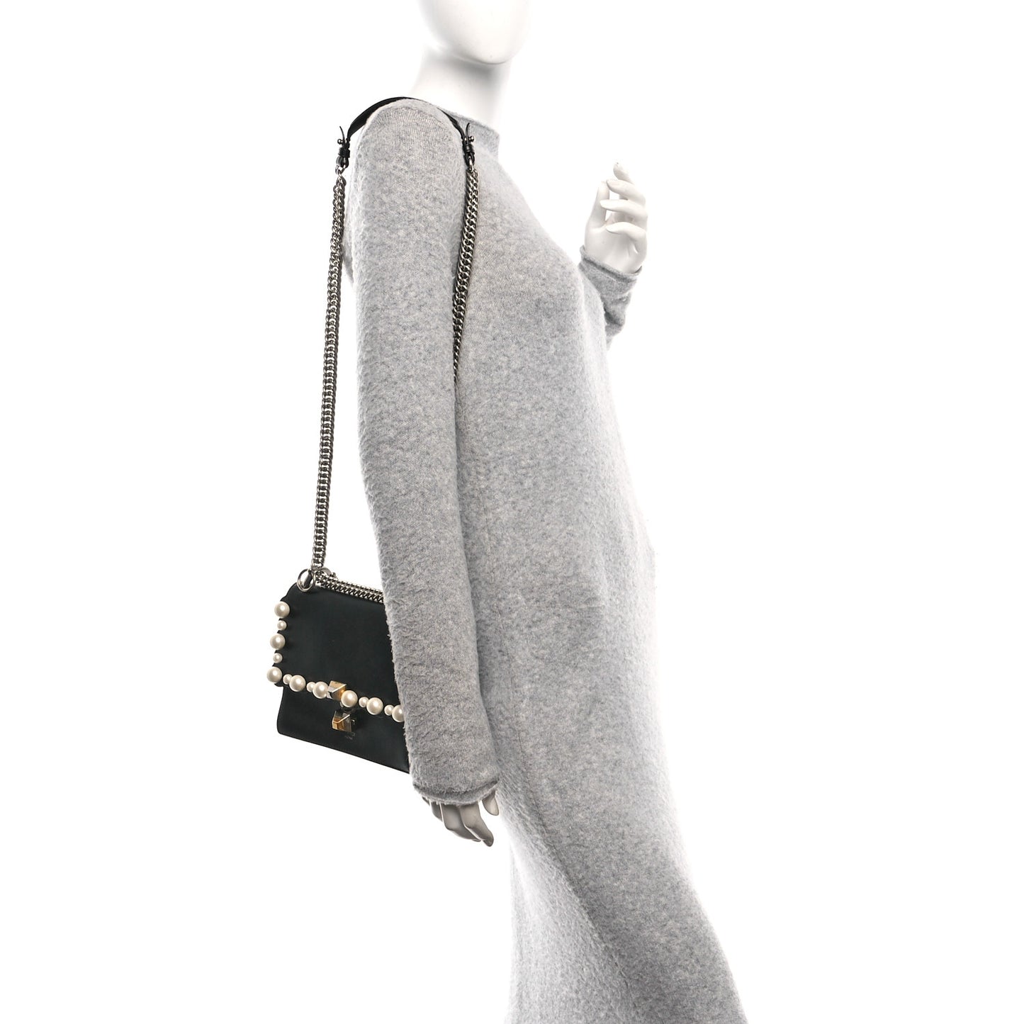 Vitello Liberty Pearl Scalloped Studded Small Kan I Shoulder Bag Black