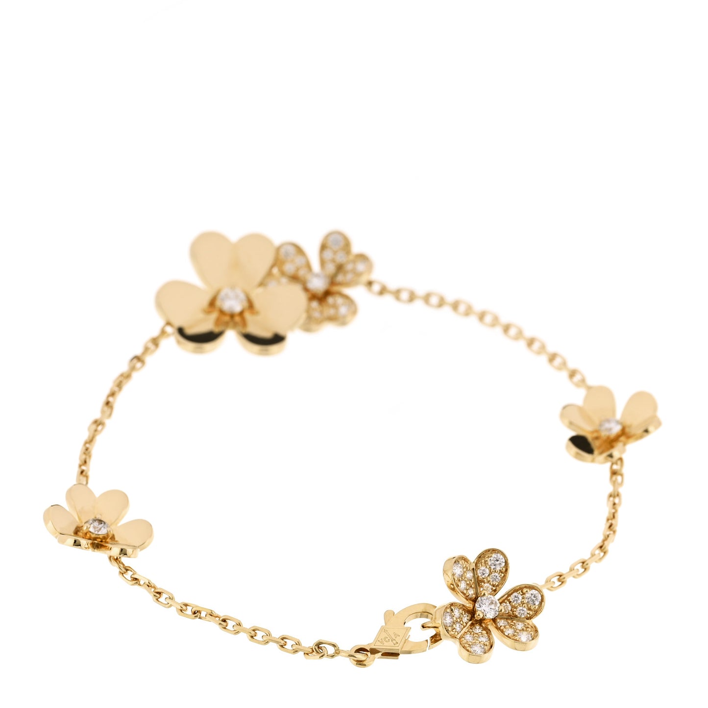 18K Yellow Gold Diamond Frivole 5 Flowers Bracelet