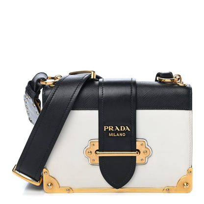 Prada City Calf Saffiano Cahier Bag White Black 1 of 9