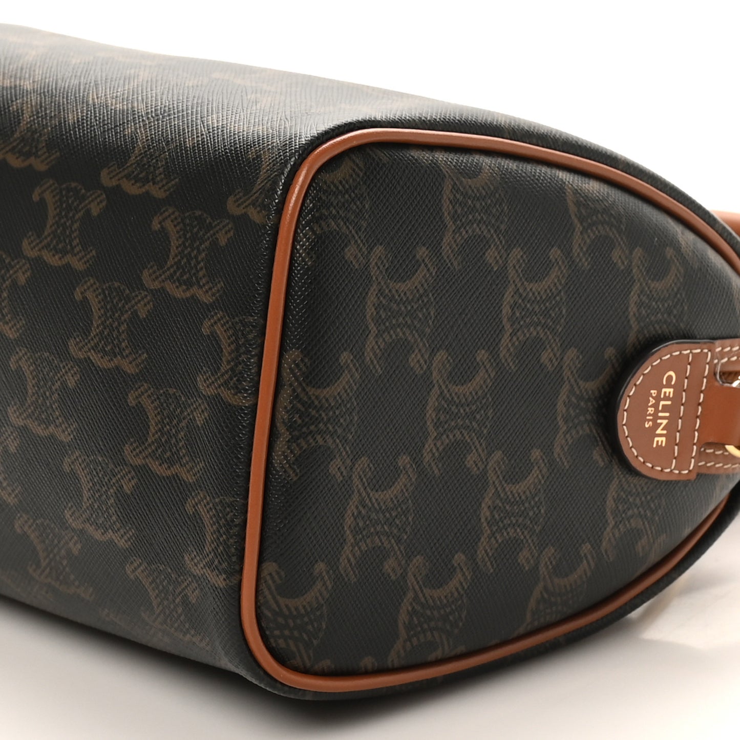 Triomphe Canvas Calfskin Small Boston Bag Tan