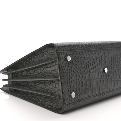 Saint Laurent Calfskin Crocodile Embossed Small Sac de Jour Fog 7 of 8