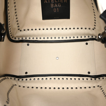 Valentino Garavani Canvas Atelier 01 Metal Stitch Edition Medium Tote Bag Naturale Black 7 of 10