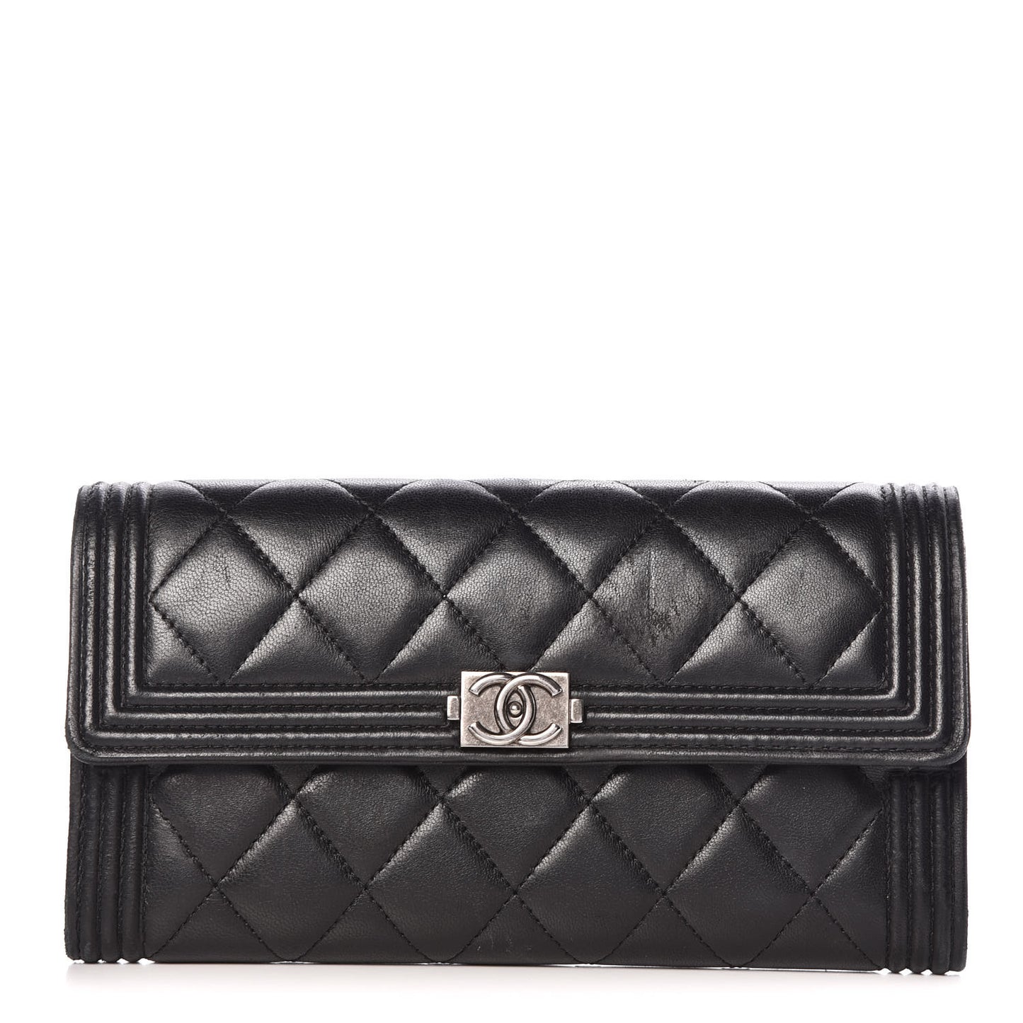 Lambskin Quilted Boy Flap Wallet Black