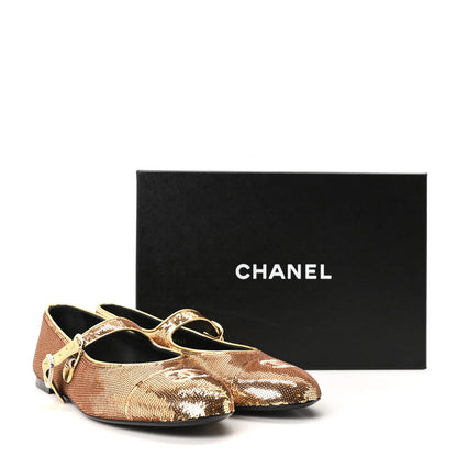 Chanel Sequin Mary Jane Flats 40 Golden 10 of 10