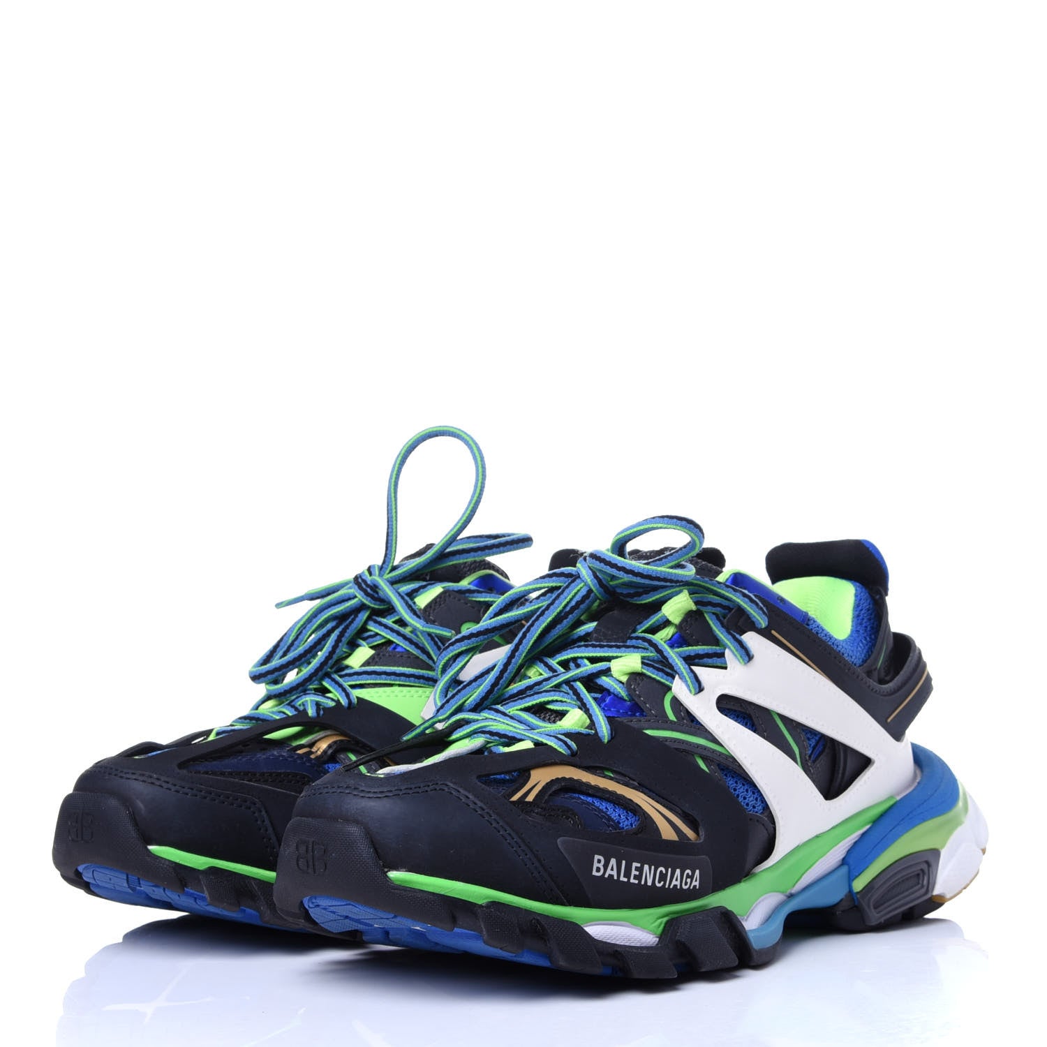 Balenciaga Mesh Nylon Mens Track Sneakers 39 Black Blue Green 3 of 10