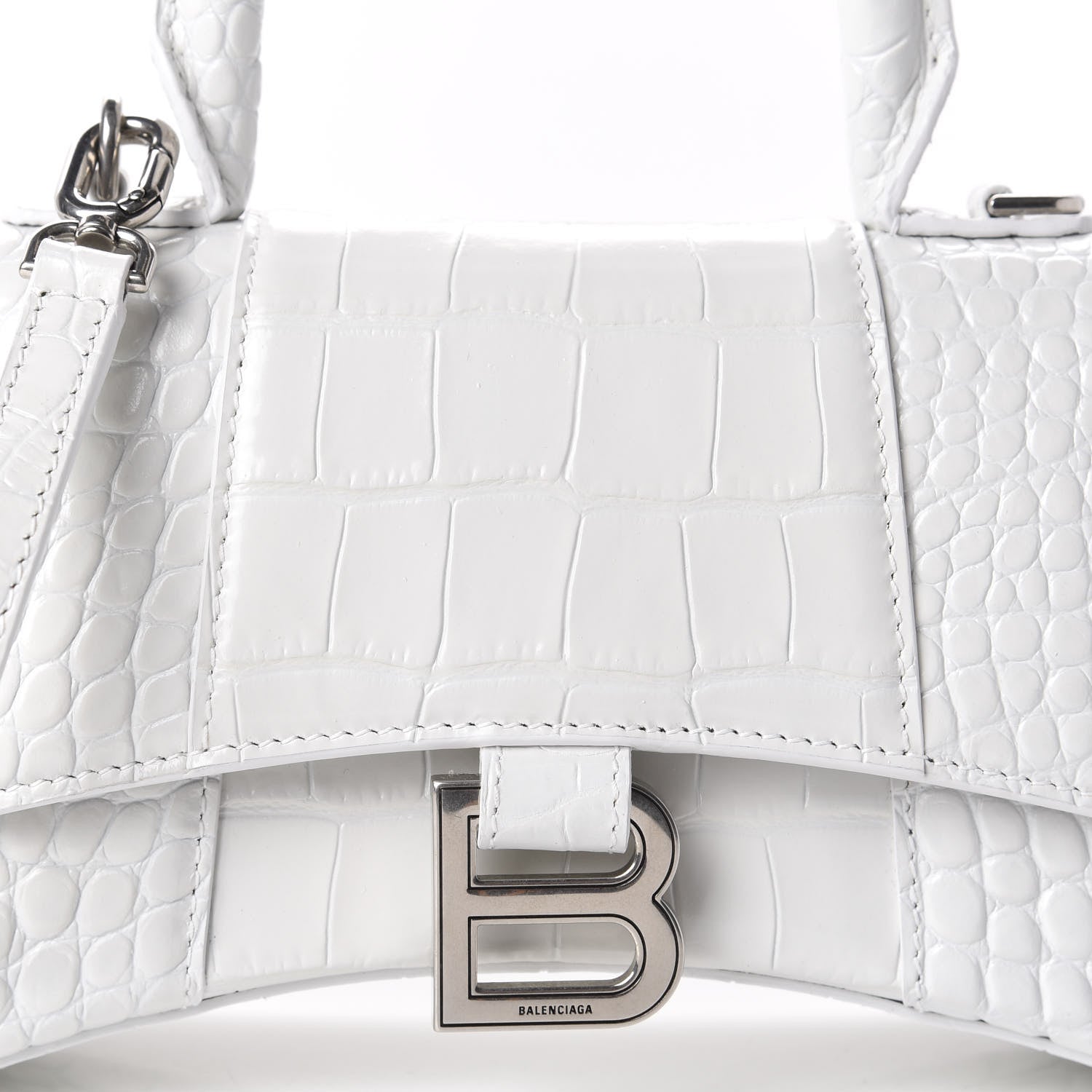 Balenciaga Shiny Calfskin Crocodile Embossed Hourglass Top Handle Bag XS White 10 of 10