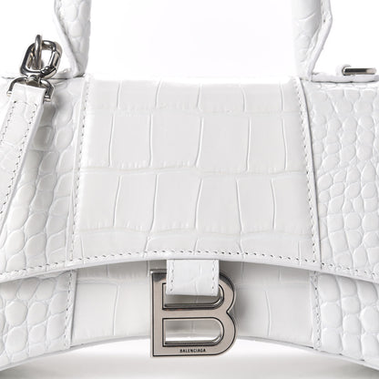 Balenciaga Shiny Calfskin Crocodile Embossed Hourglass Top Handle Bag XS White 10 of 10