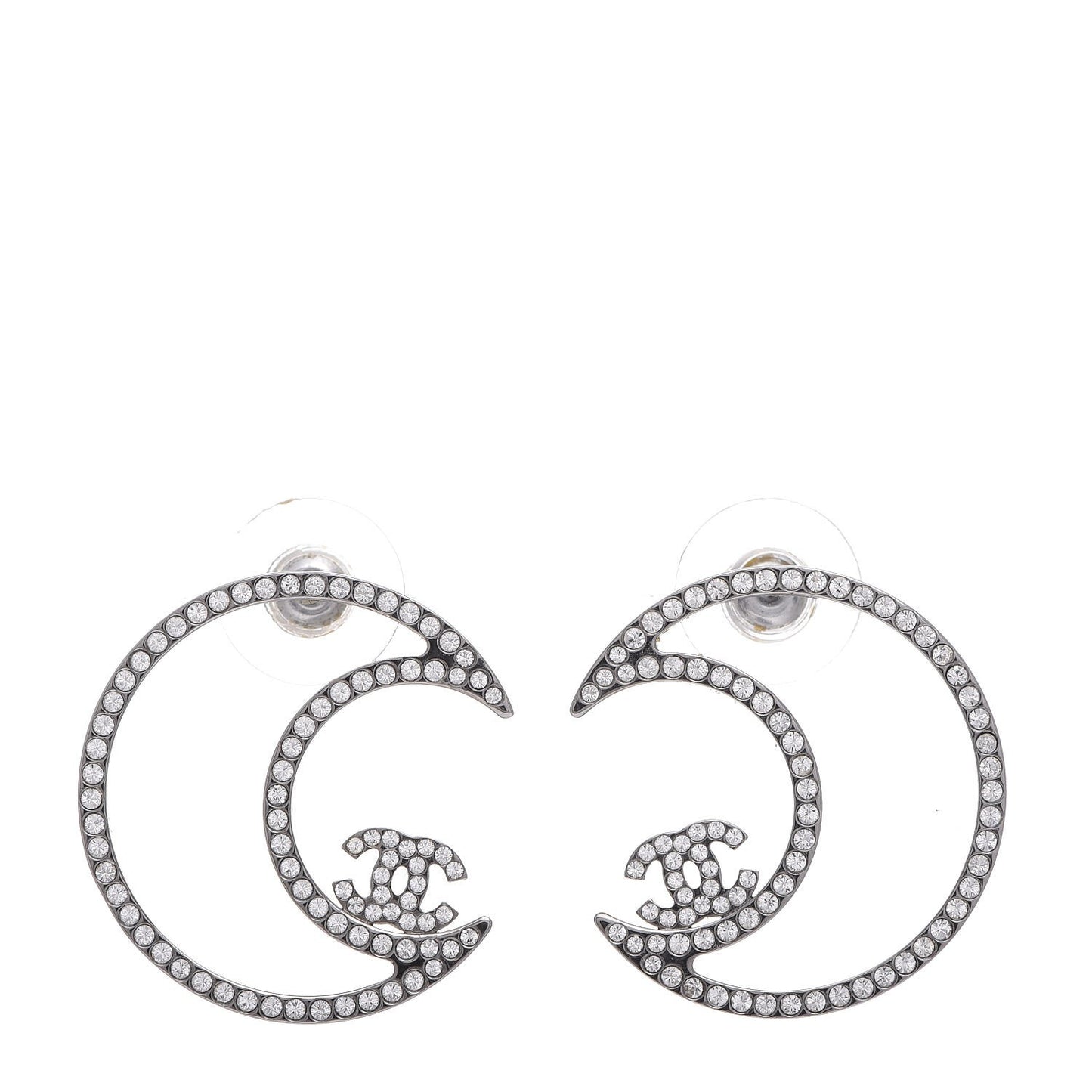 Strass Crystal CC Moon Earrings Silver