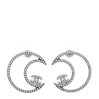 Chanel Strass Crystal CC Moon Earrings Silver 1 of 5