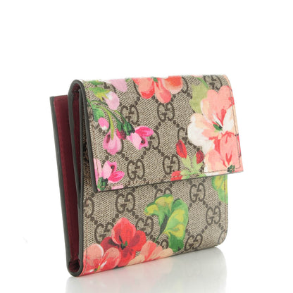 Gucci GG Supreme Monogram Blooms French Flap Wallet Beige Multicolor Dry Rose 3 of 7