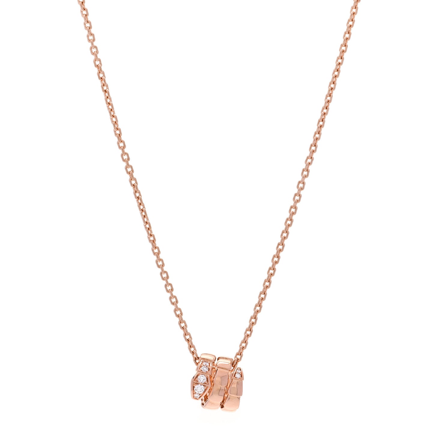 18K Rose Gold Diamond Serpenti Viper Demi Pave Pendant Necklace