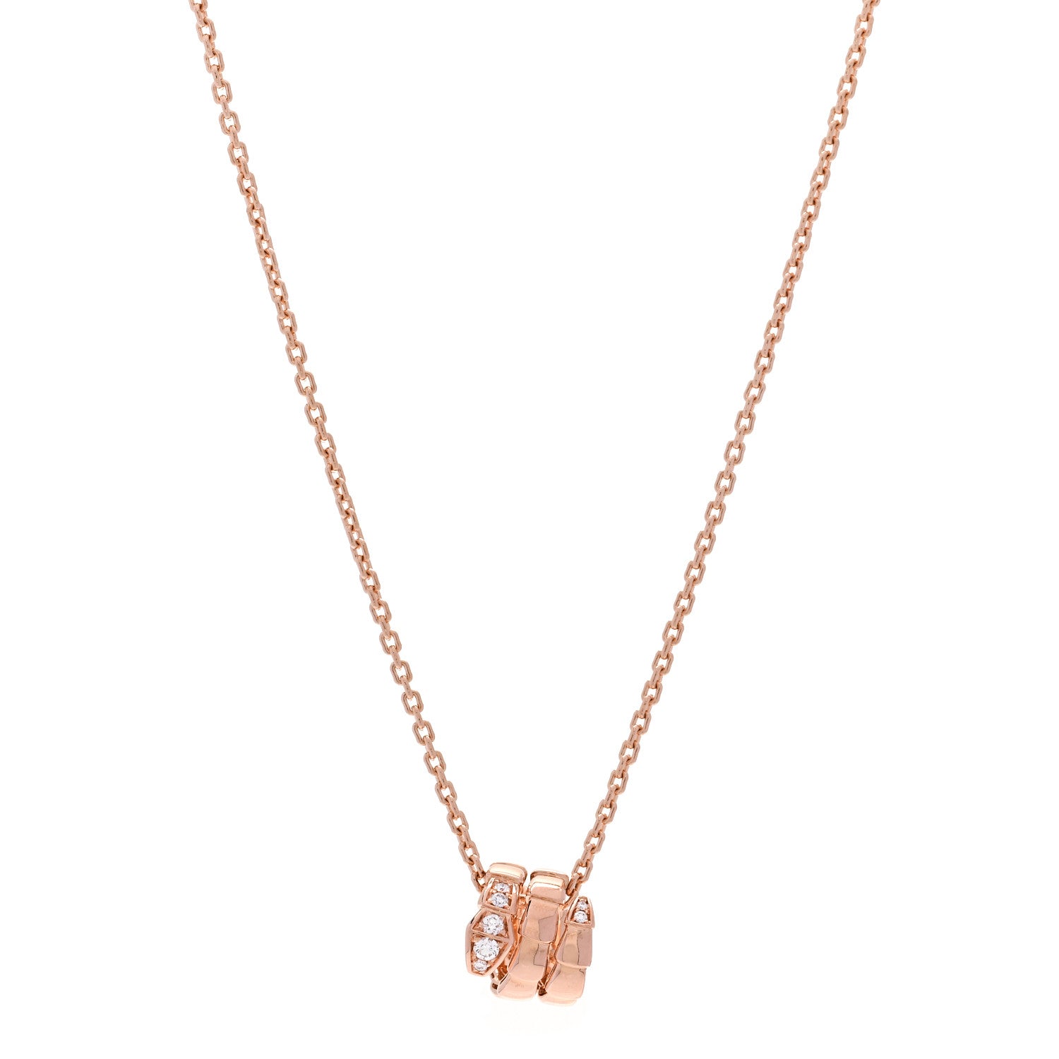 Bulgari 18K Rose Gold Diamond Serpenti Viper Demi Pave Pendant Necklace 1 of 5