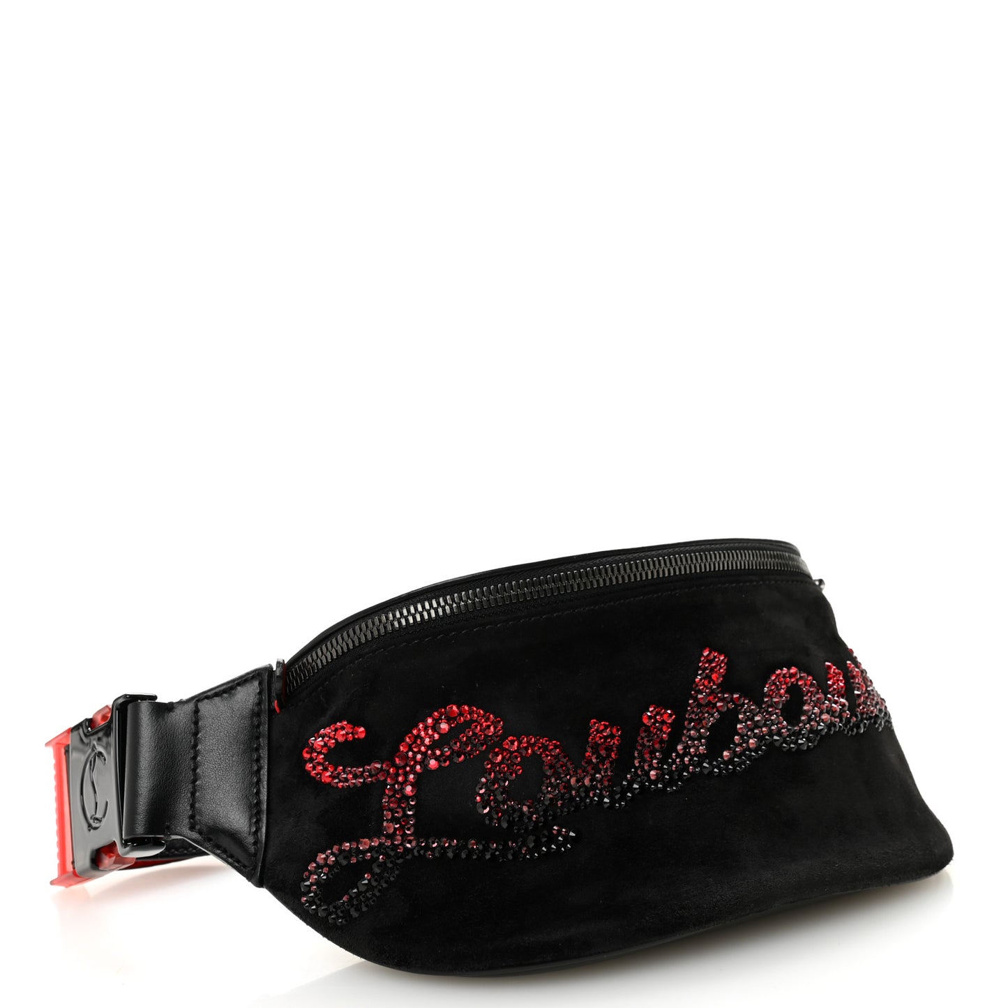 Suede Crystal Marie Jane Belt Bag Black Red