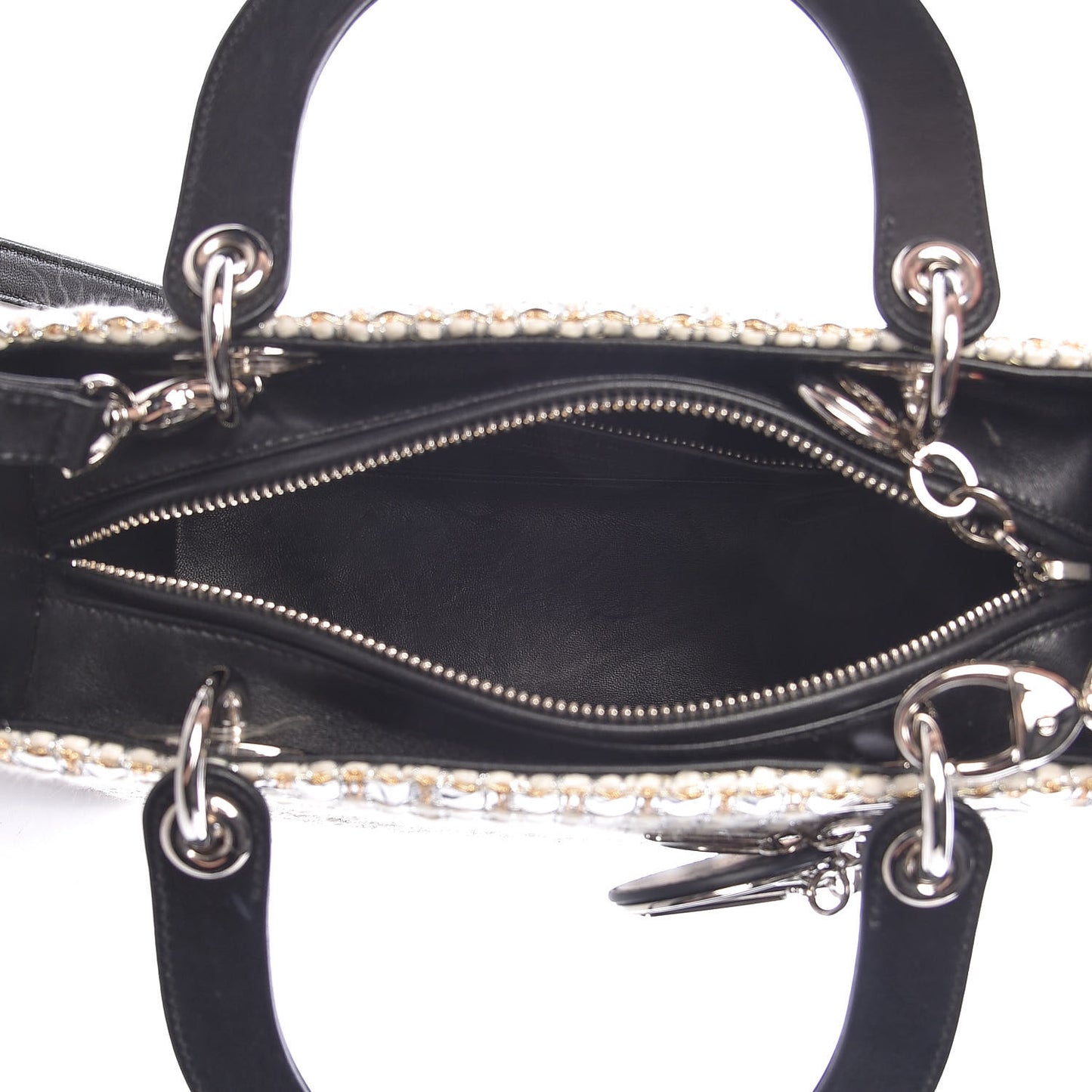 Metallic Tweed Medium Lady Dior Silver Gold