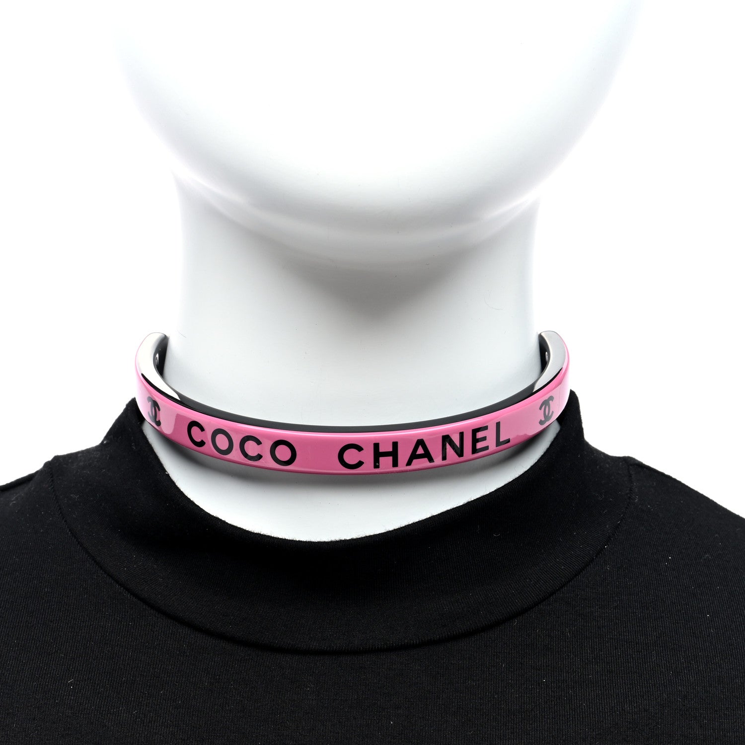 Chanel Resin Logo Choker Pink Black 2 of 5
