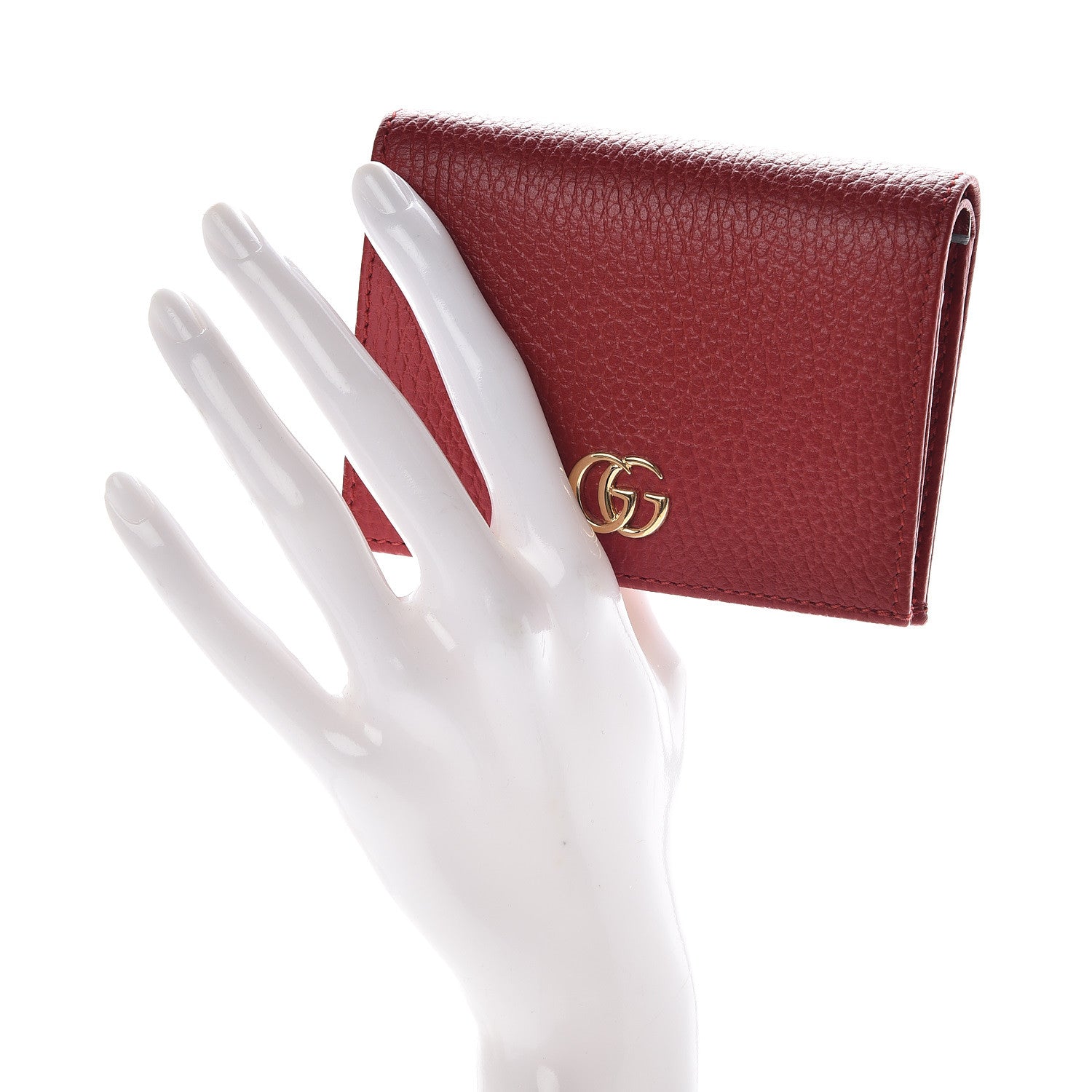 Gucci Pebbled Calfskin GG Marmont Card Case Hibiscus Red 2 of 7
