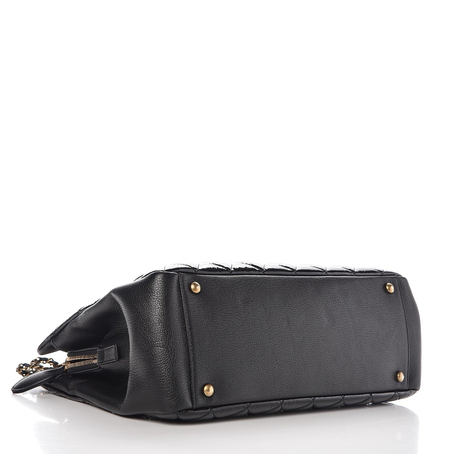 Patent Goatskin Quilted Small CC Eyelet Tote Black