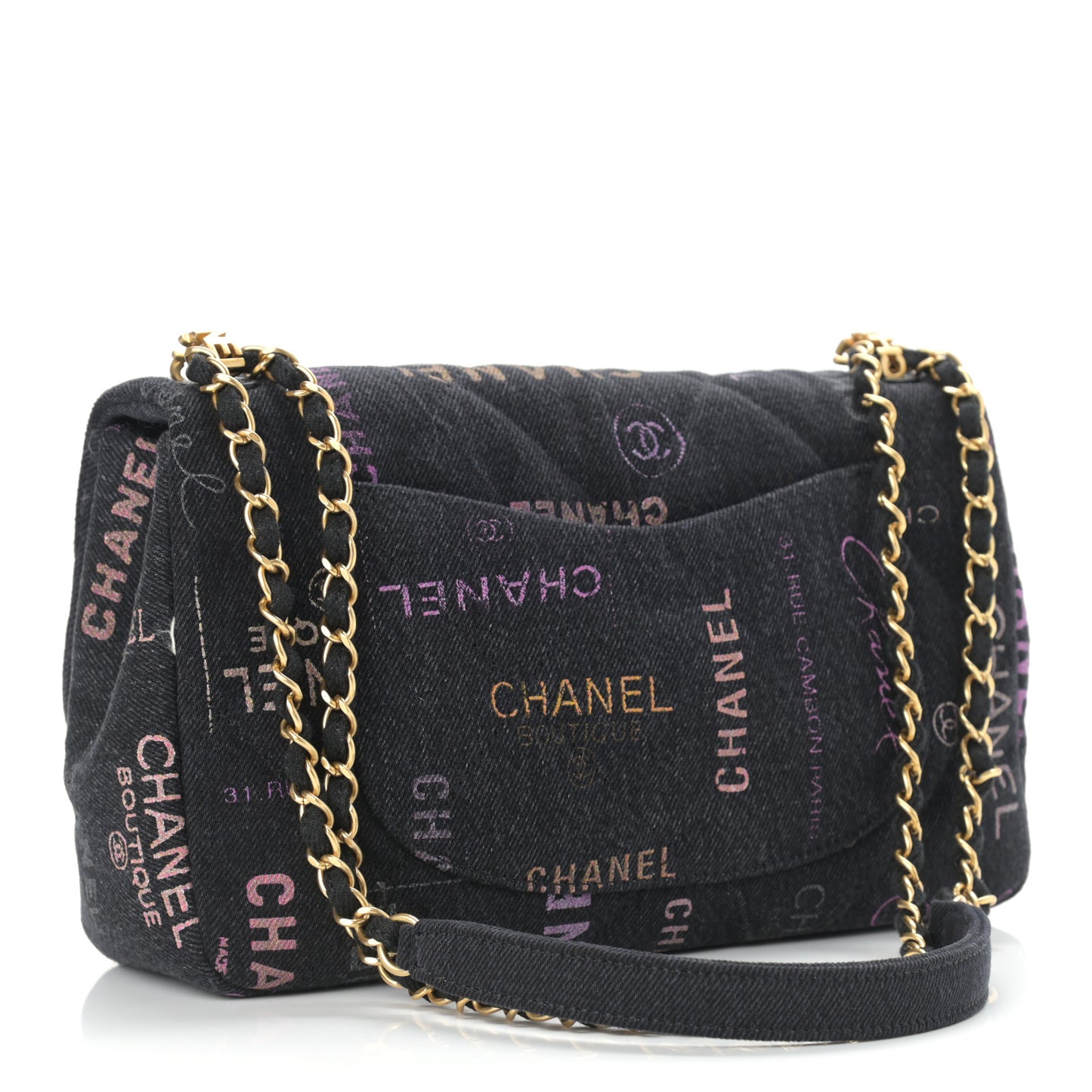 Denim Quilted Denim Mood Large Flap Black Multicolor