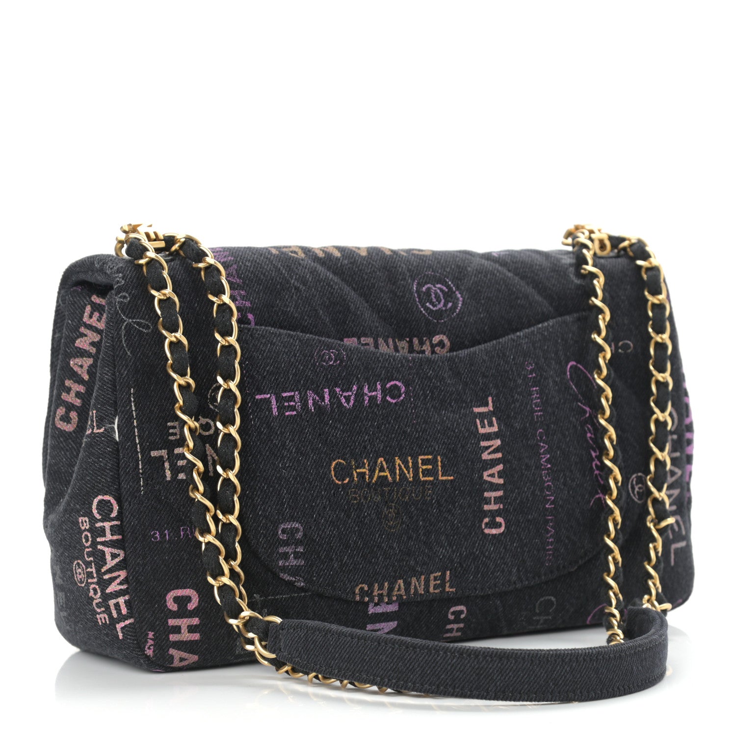 Chanel Denim Quilted Denim Mood Large Flap Black Multicolor 3 of 11
