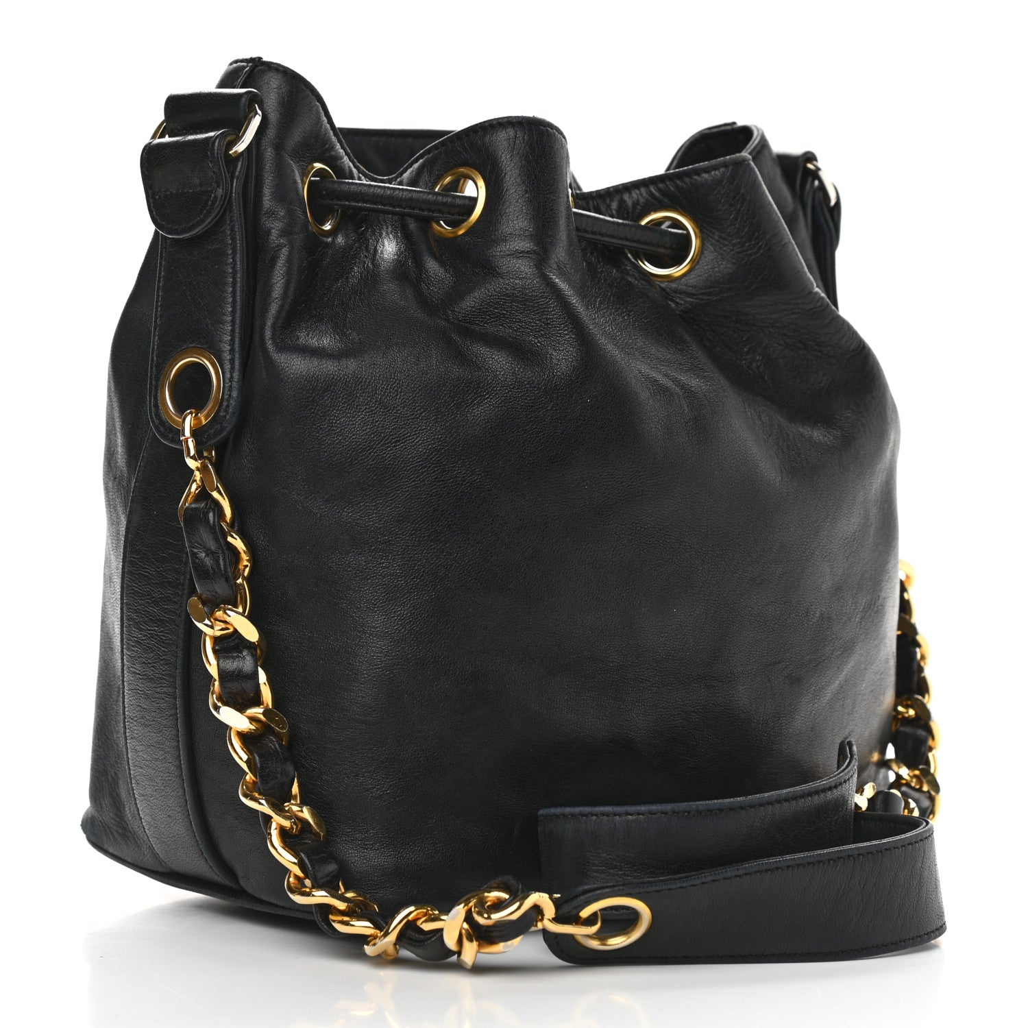 Chanel Lambskin CC Stitched Drawstring Bucket Bag Black 4 of 13